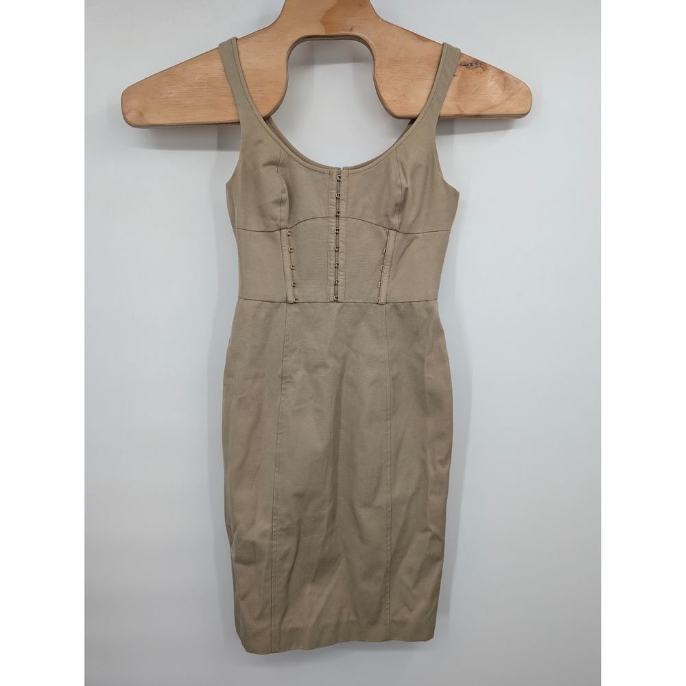 Versace Beige Cotton Canvas Corset Hook & Eye Authentic Mini Dress US sz 2